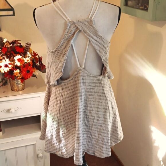 Free People Cream Linen/Cotton Mini Dress With Fun Back - Picture 6 of 13
